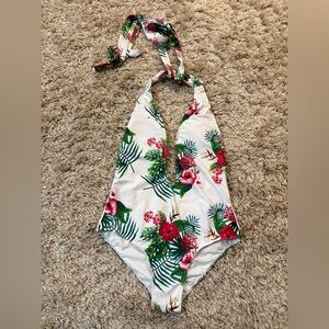 Floral Halter One-Piece Swimsuit